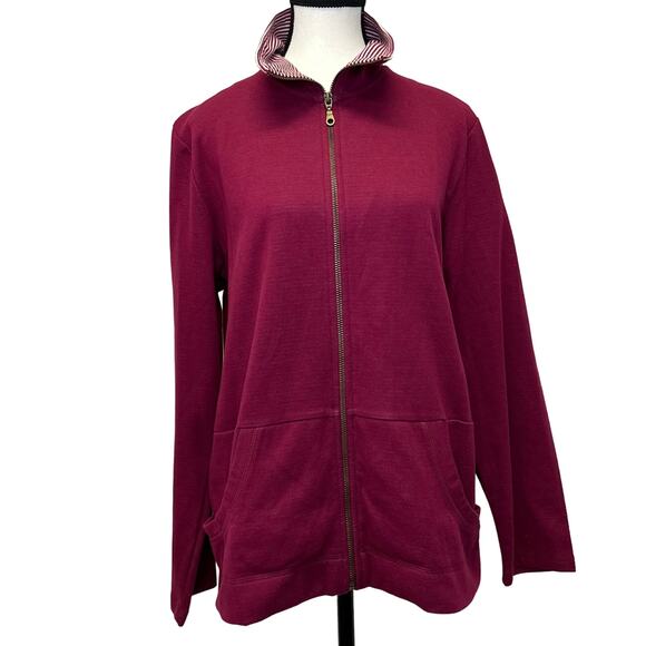 Passports Women’s Raspberry Zip-Up Size L - Cozy Cotton Blend with Pockets - Picture 1 of 9